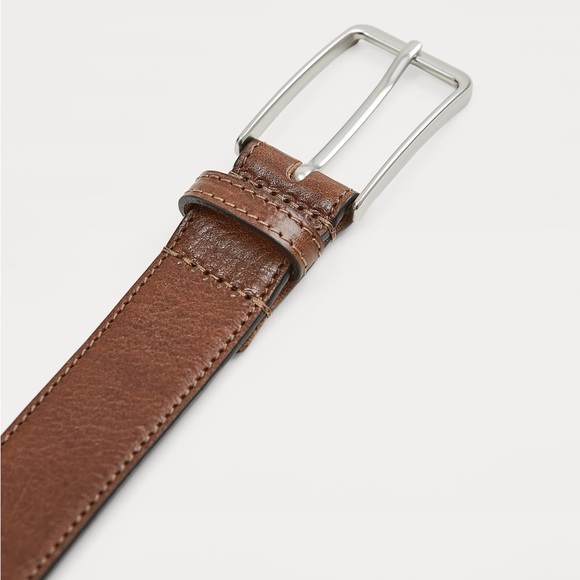 NWT. Zara Man Brown Genuine Leather Belt with Silvertone Buckle. Size 40. - Picture 2 of 9